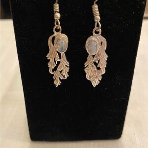 Elegant Sterling Silver Leaf Earrings With Moonstone